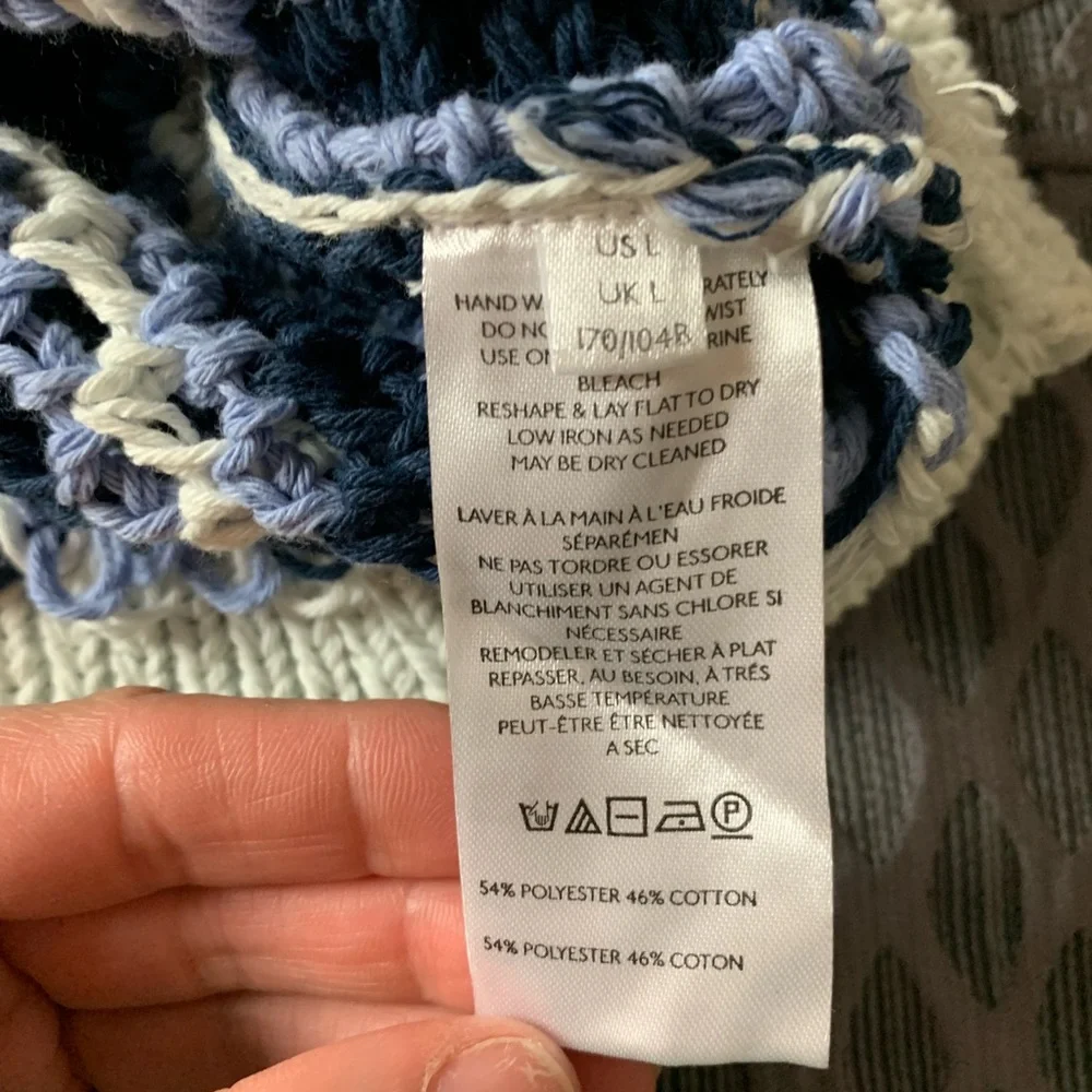 Free People Beach Dayton Pullover Sweater Blue White Large - Picture 12 of 15